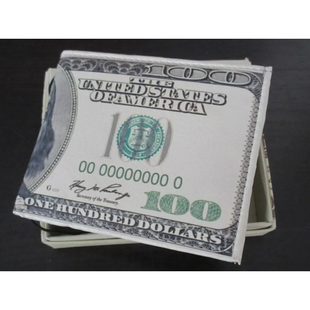 COPY - Old Dollar Bill Print Bi-Fold Vegan Leather Men's Wallet Benjamin Giftbo…